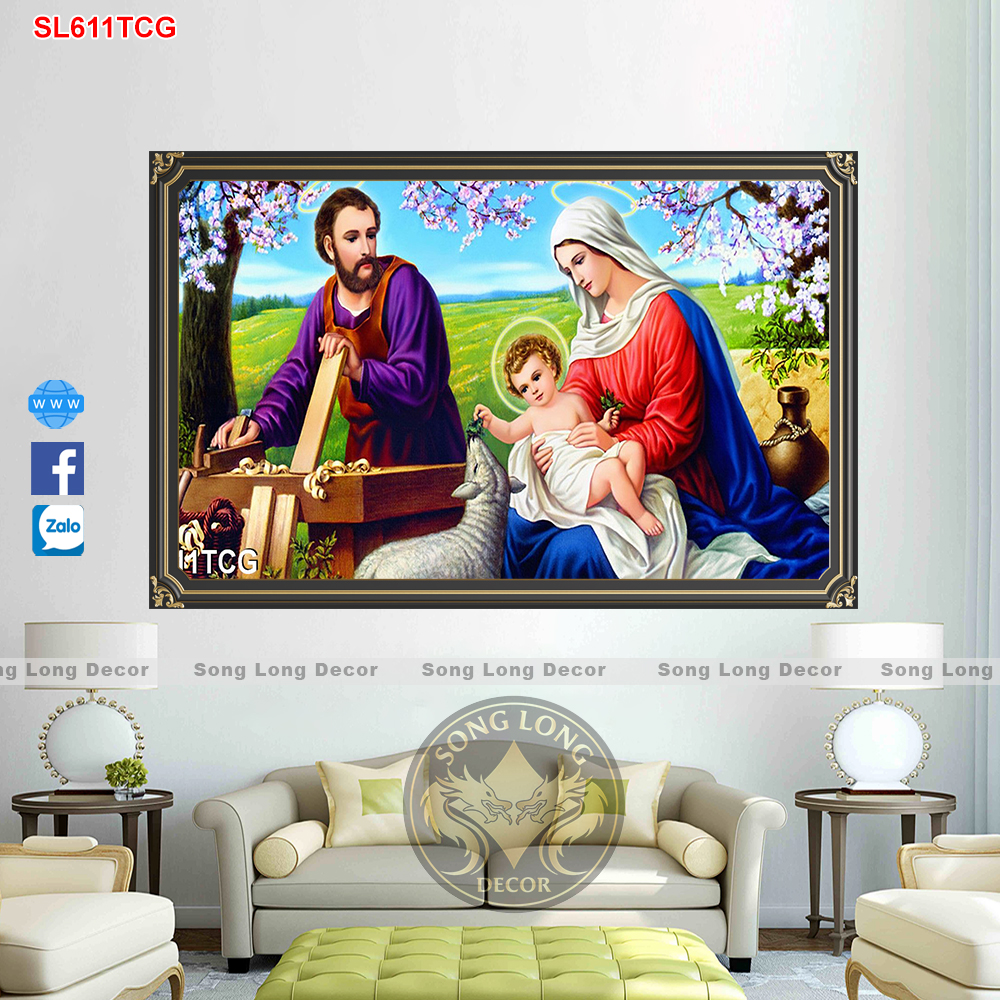 Tranh dán tường 3D Gia đình thánh gia -SL611TCG- Tranh 3D công giáo - Song Long Decor
