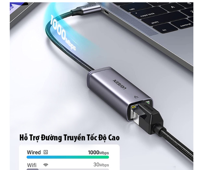 Cáp chuyển USB TYPE C to LAN 1000Mbps Ugreen 40322 (vỏ nhôm) Chính Hãng