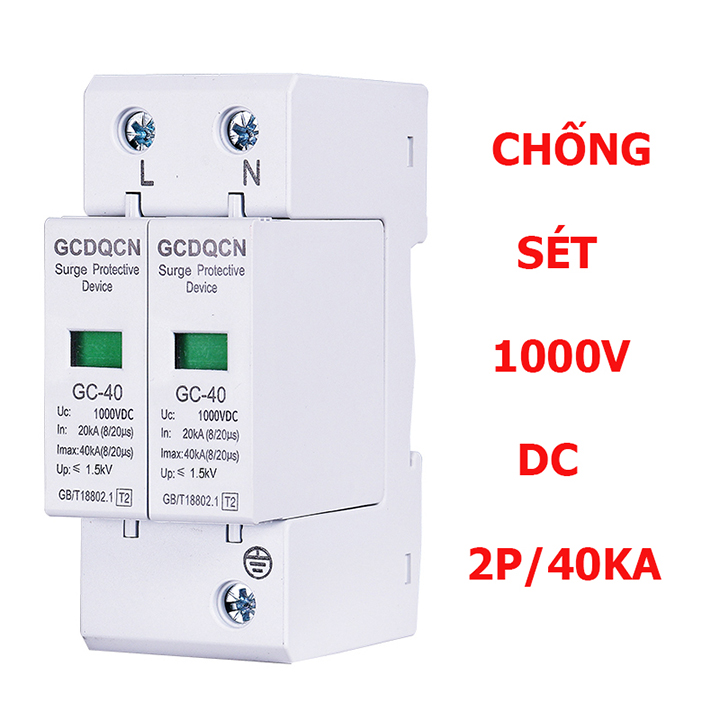 Bảo vệ chống sét năng lượng mặt trời DC 1000V 2P 40KA - chống sét lan truyền- cắt lọc sét