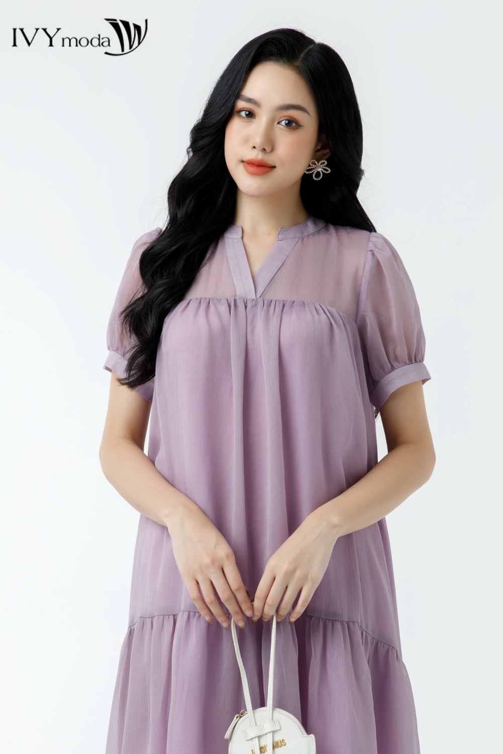 Đầm lụa 2 lớp cổ V IVY moda MS 48B9206