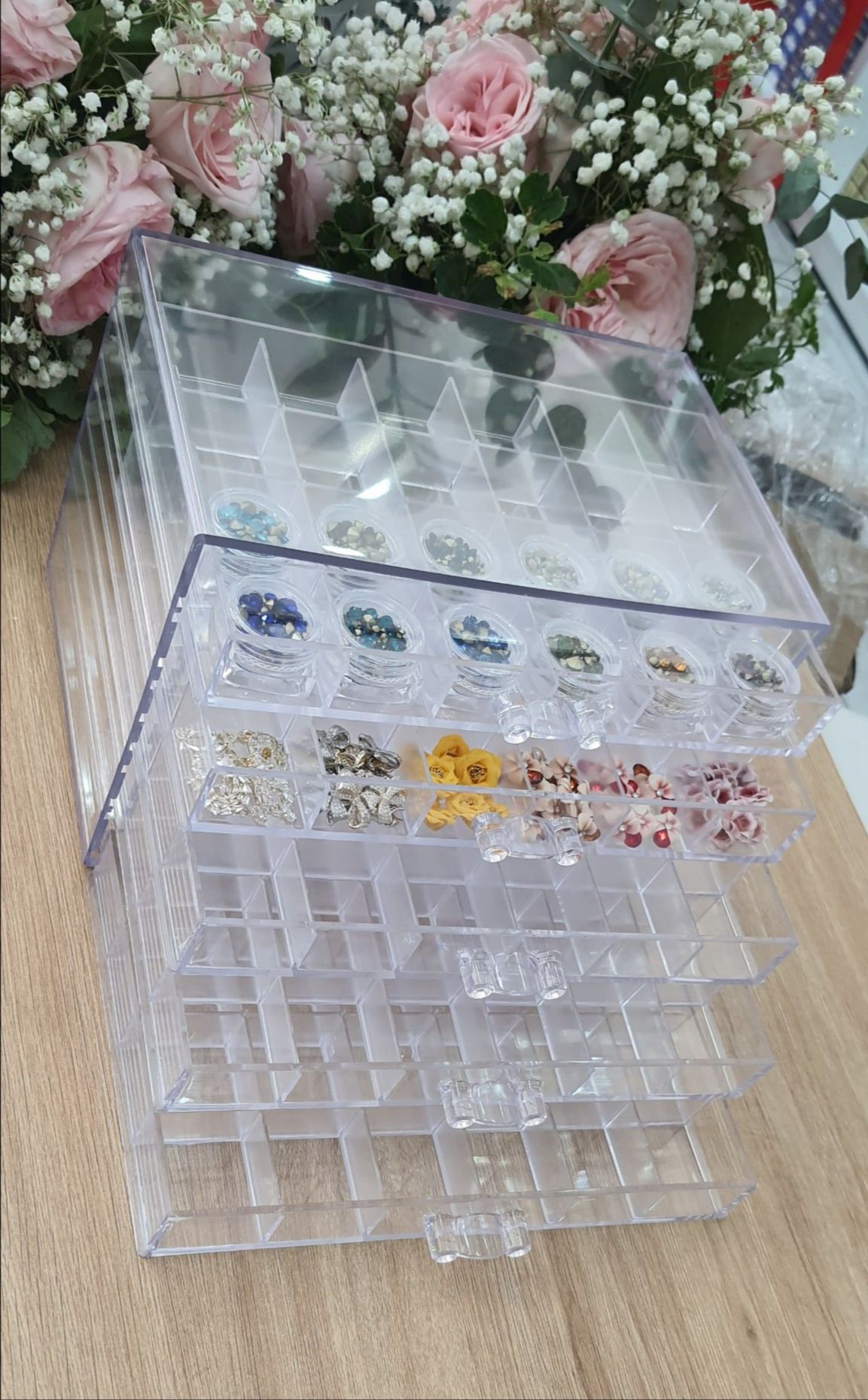 Tủ phụ kiện mini trang trí mica 5 tầng 120 ô