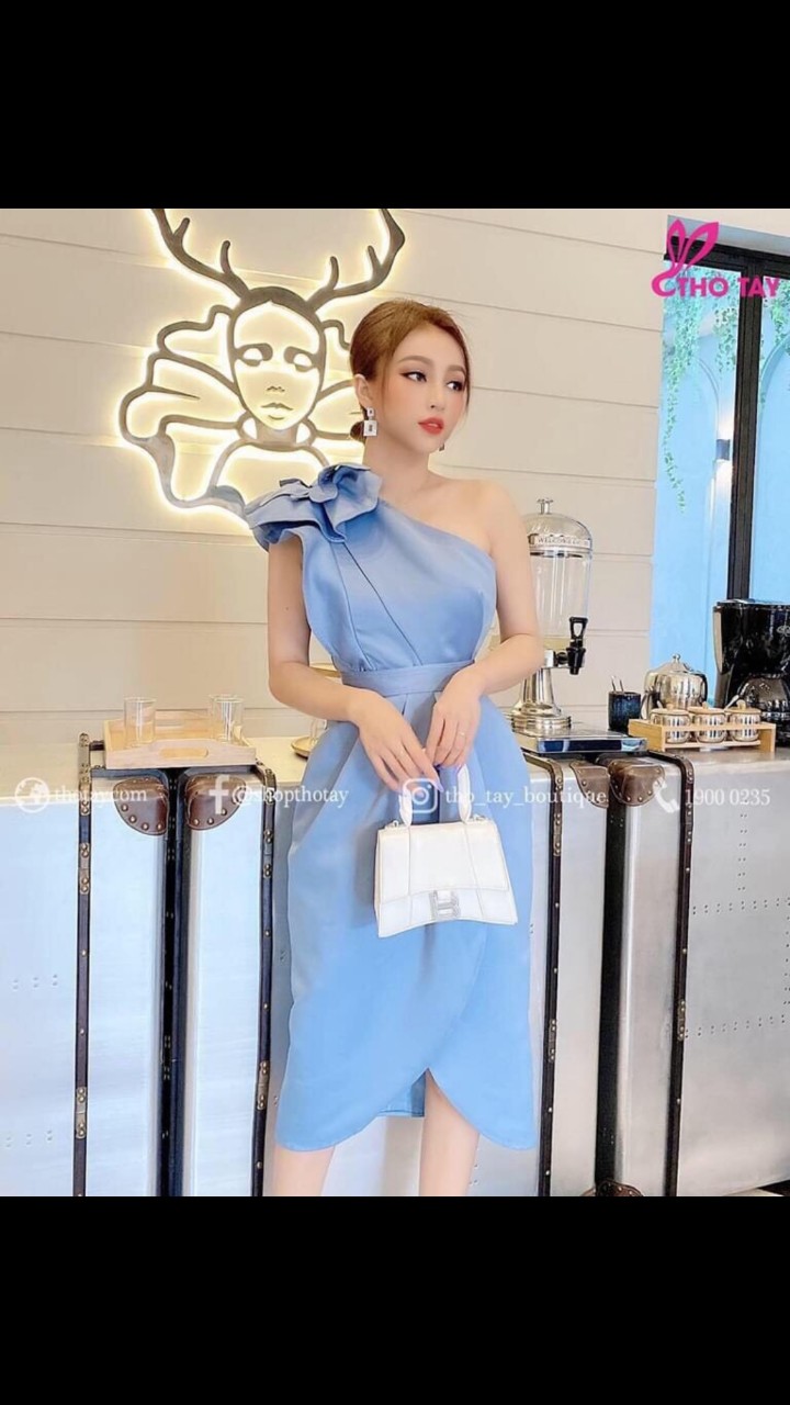 [HCM]Đầm đính nơ vai lệch vai #damlechvai