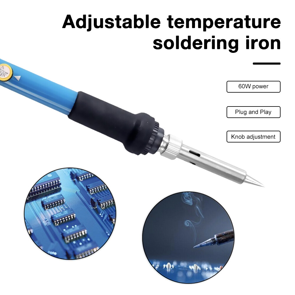 Ziqqucu  Soldering Iron Kit Electronics 60W Adjustable Temperature Welding Tool 5pcs Soldering Iron Tip /Soldering Iron Stand /Desoldering Pump /Tweezers /Solder Wire /Carry Bag