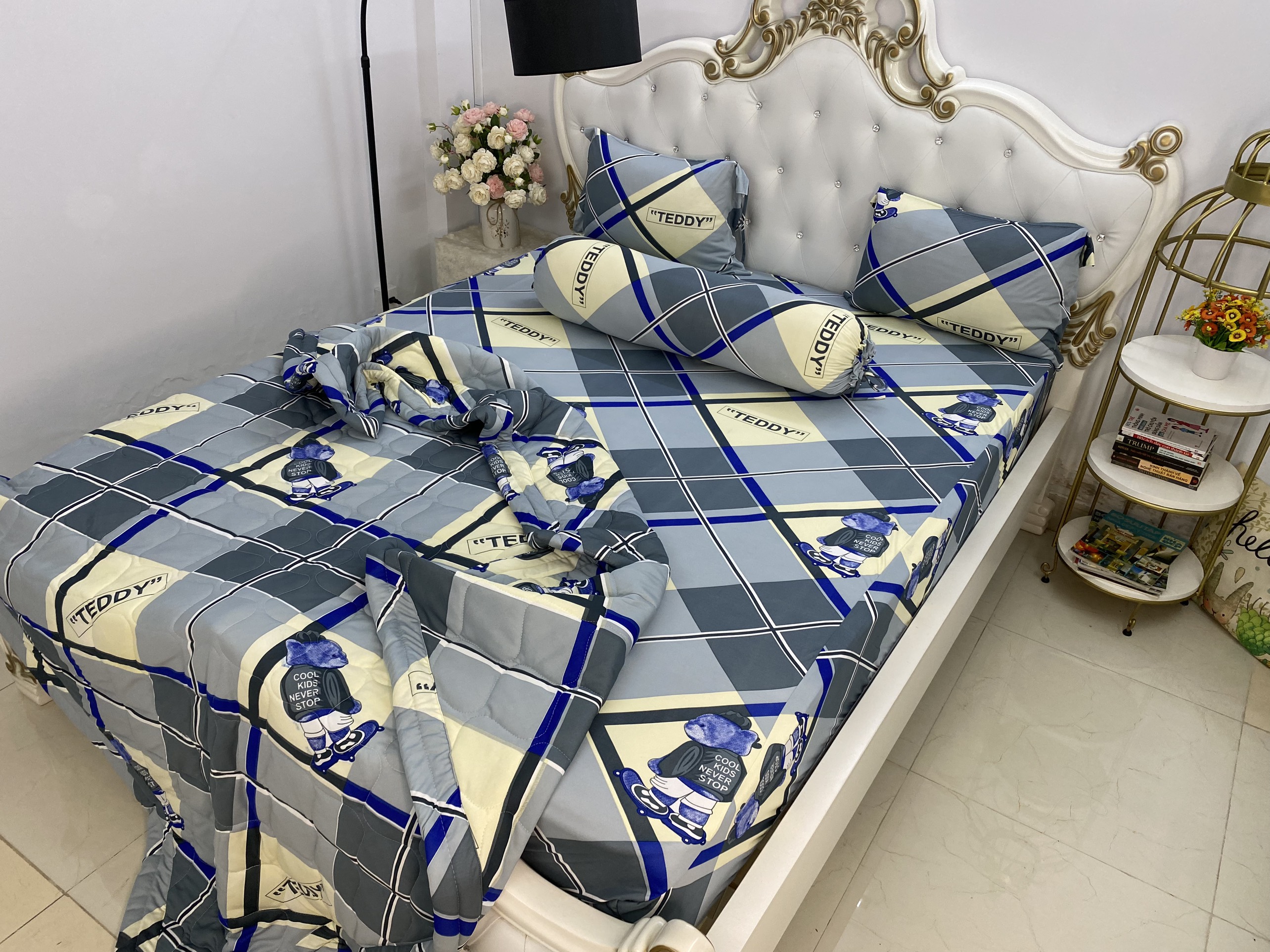 [HCM]Bộ chăn drap gối  thun Hàn Quốc loại 1 có mền 5 món ( 1 drap + 1 chăn chần bông + 3 áo gối) đủ size