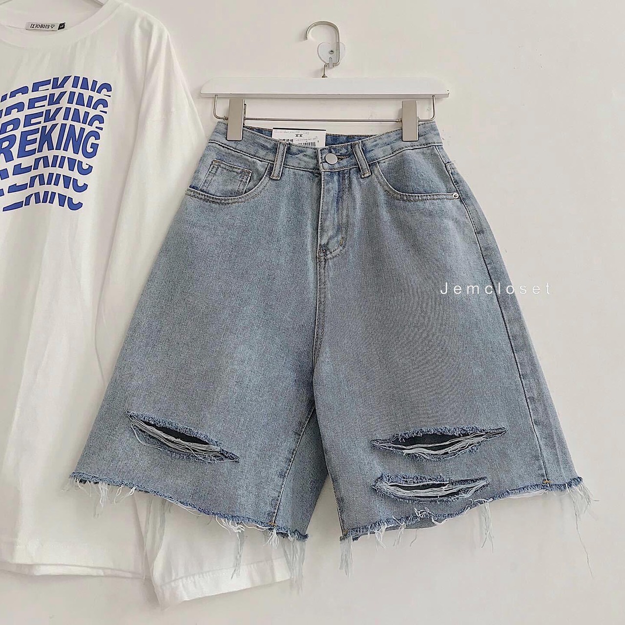 Quần jeans ngố rách 3 line