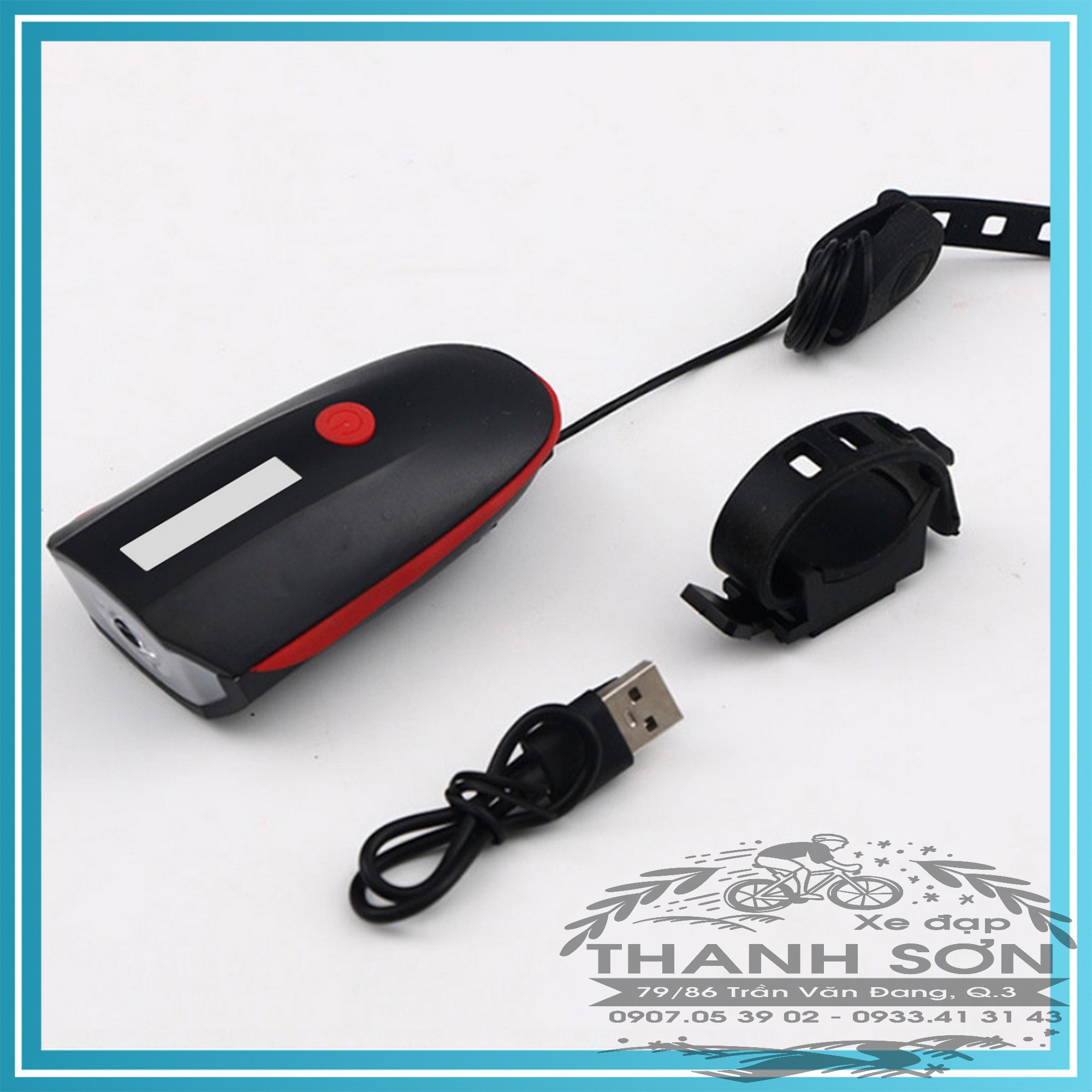 Đèn xe đạp thể thao siêu sáng có còi pin sạc usb