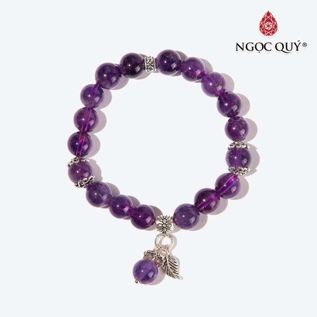 Vòng tay thạch anh tím phối charm lá nhỏ - ngọc quý