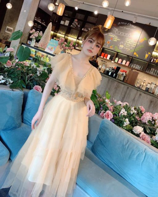 Đầm maxi dự tiệc tầng cánh tiên