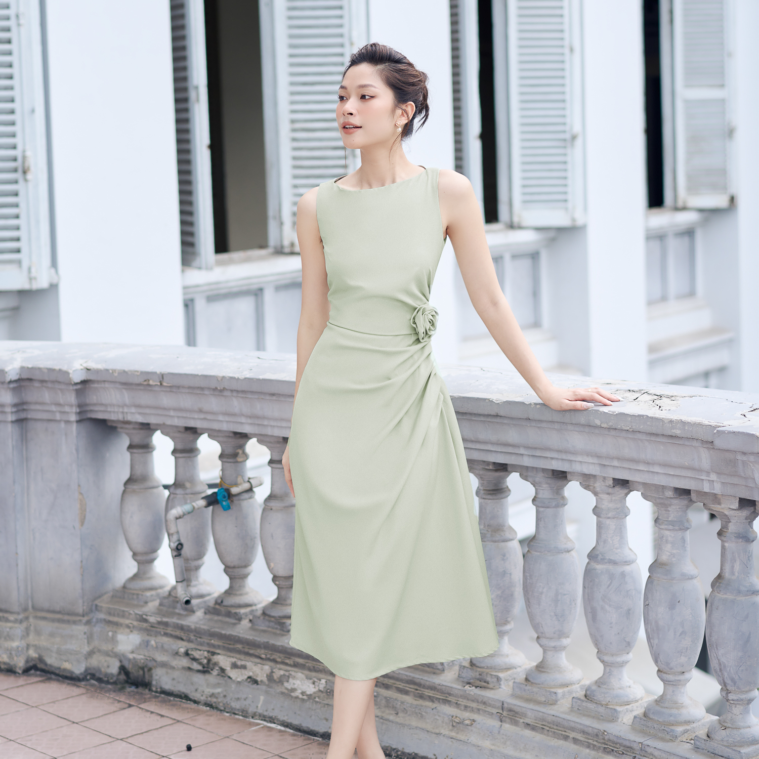[NHẬP MÃ NOVFALAZSOCIAL02 GIẢM 40K ĐƠN 199K  ] Đầm midi cotton lạnh nhún kiểu Maybi