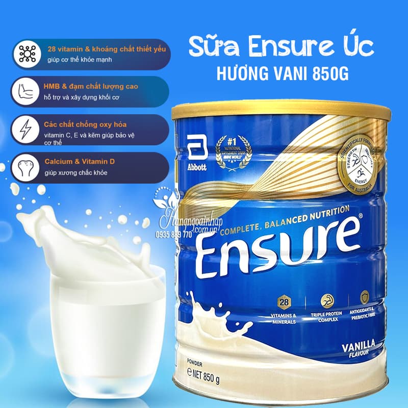 sữa ensure úc lon 850g
