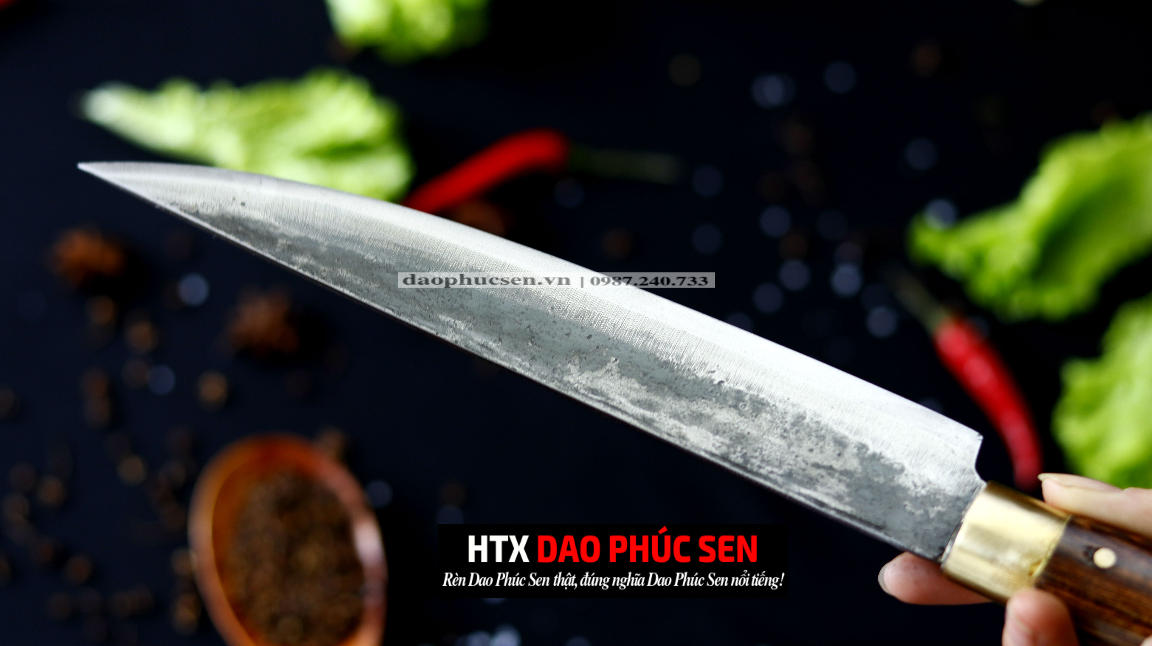 Dao phile nhíp xe rèn thủ công cán gỗ khâu đồng N14D