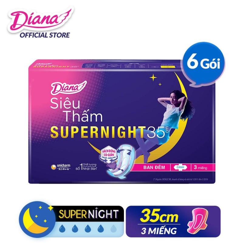 Bộ 6 gói Băng vệ sinh Diana Super Night 35cm gói 3 miếng nhập khẩu