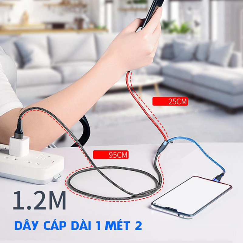 Cáp sạc đa năng, Cáp sạc đa năng 5A Cáp sạc 3 trong 1 Cáp sạc đa USB Cáp sạc nhanh với cổng Type-C, Micro USB và cổng IP, tương thích với hầu hết điện thoại và iPad