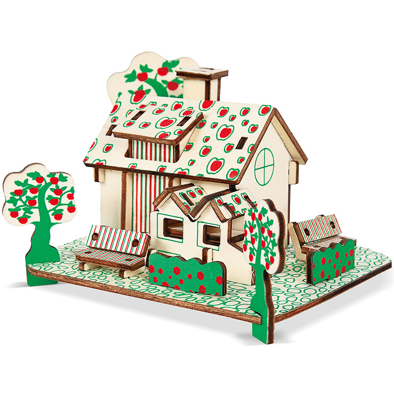 [HCM]Mô hình lắp ráp 3D gỗ - Mini apple house cắt laser