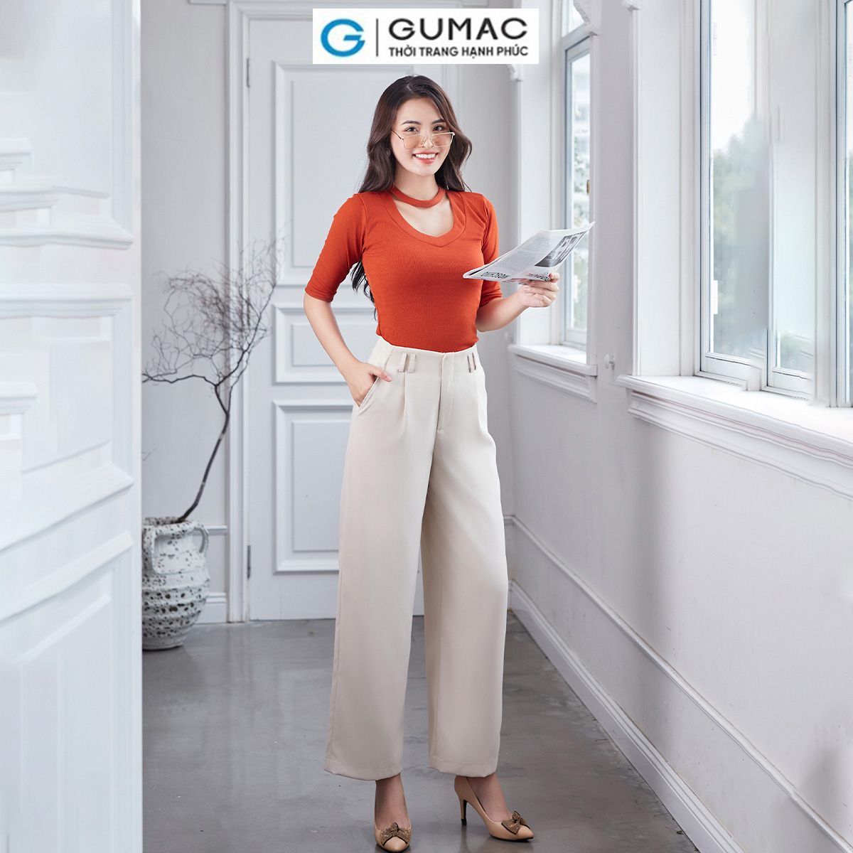 Áo thun kiểu cổ tim thời trang GUMAC ATD12050