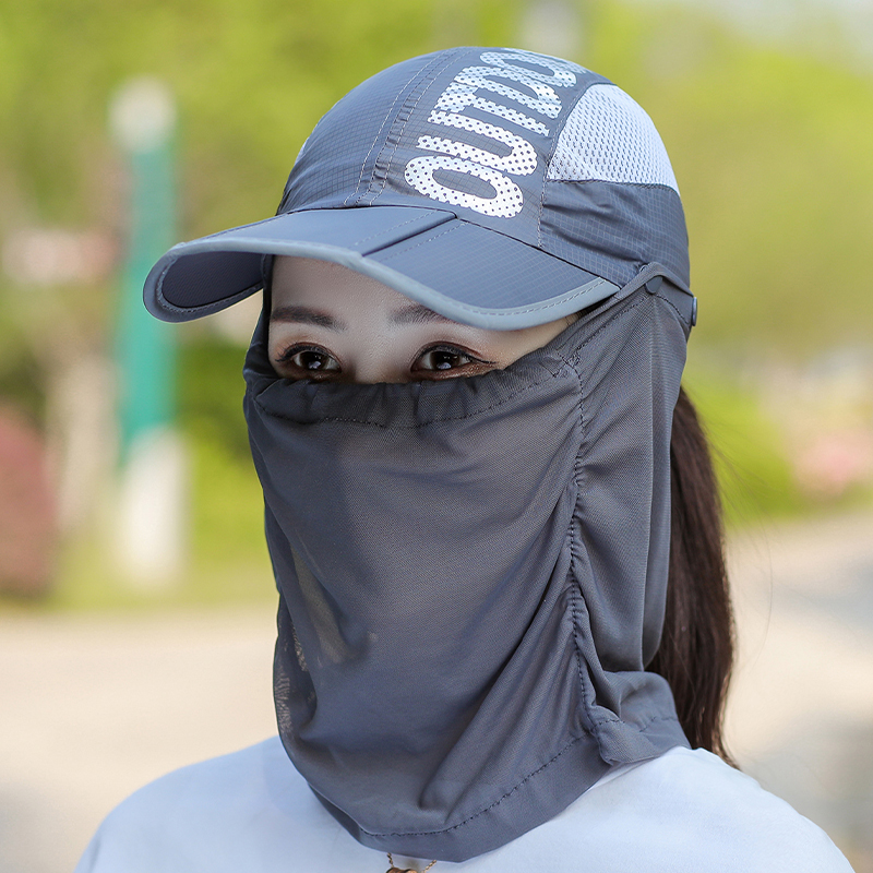 Baseball cap with neck and face mask breathable detachable foldable face mask hot-proof mask