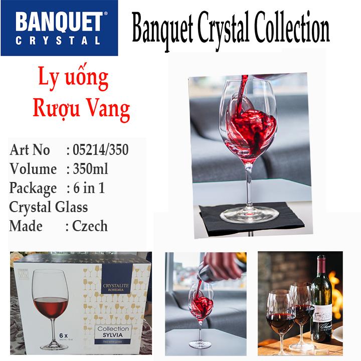 Bộ 6 ly pha lê uống rượ.u vang 350 ml Tiệp Khắc