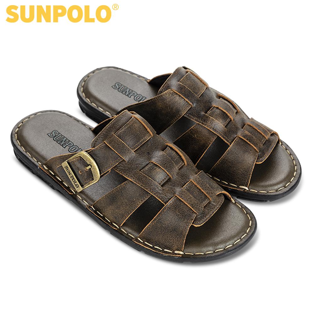 Men Leather SUNPOLO Sandals AQN001 (black)