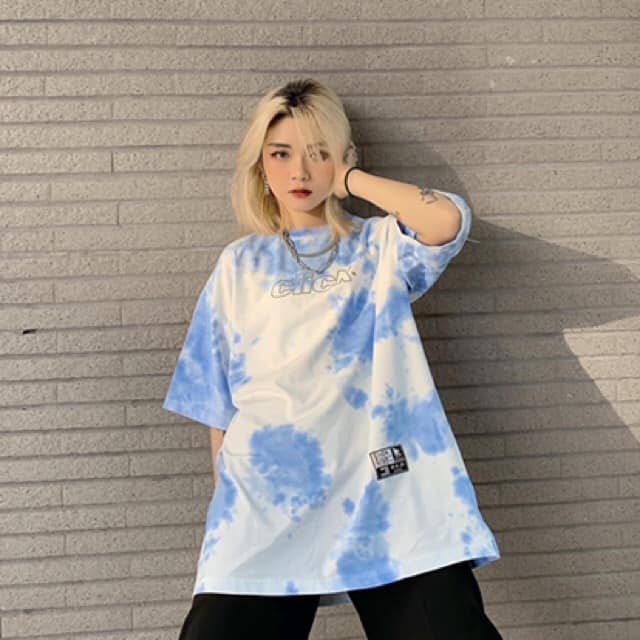 Áo thun tay lỡ unisex vân mây xanh CLICK