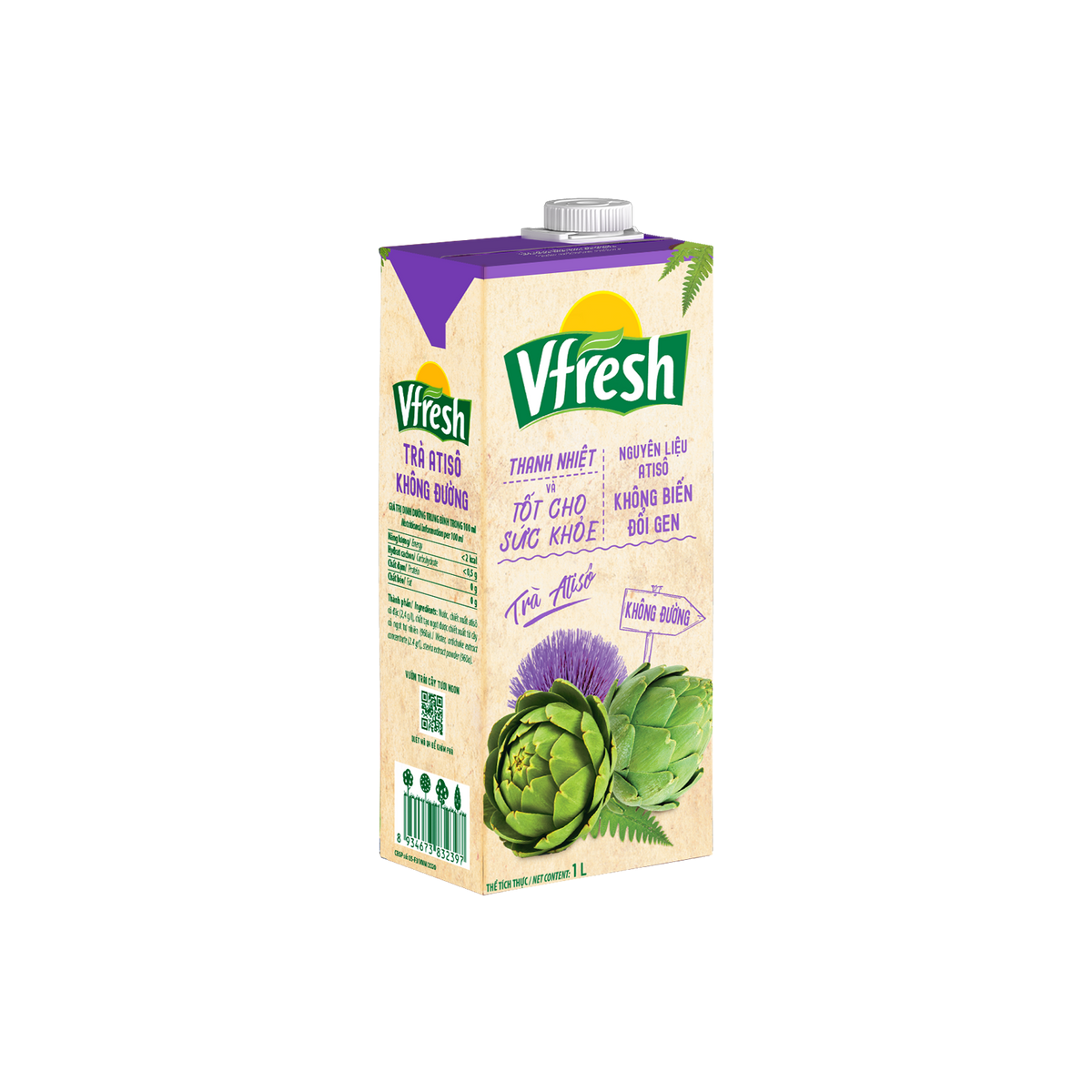 [COMBO 4 HỘP] Vinamilk Vfresh Trà Atiso Không Đường 1L