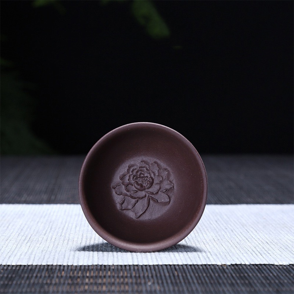 Bộ 6 chén trà tử sa gốm sứ hoa mẫu đơn nhiều màu, chén tử sa gốm sứ Nghi hưng - Linh Tâm Mộc Trầm