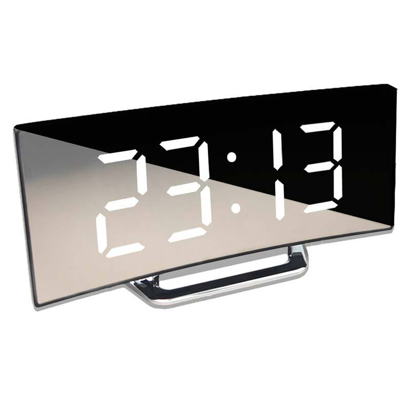 【DFDAL MALL】 Đồng hồ báo thức LED 7 inch Gương màn hình cong có thể điều chỉnh độ sáng Số lớn để bàn Đồng hồ kỹ thuật số 12/24 giờ Cổng USB cho trẻ em Phòng ngủ