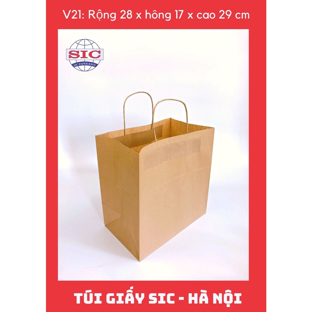 [SET 100 CHIẾC] TÚI GIẤY KRAFT V21: 28x17x29cm CÓ QUAI