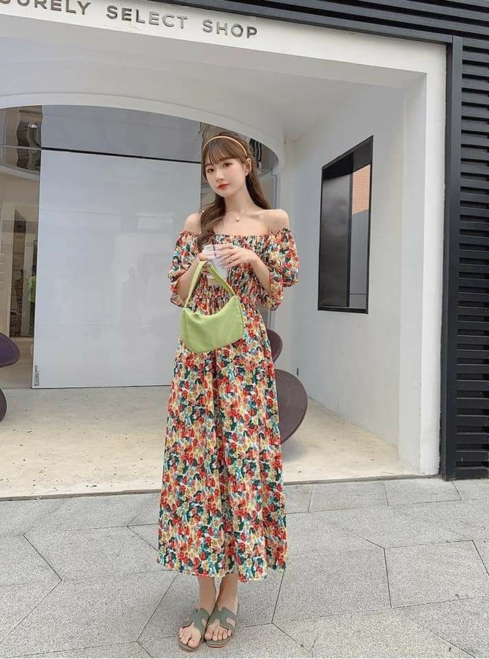 [ CÓ QUÀ TẶNG 💝] Đầm mẹ và bé hoa đỏ trễ vai