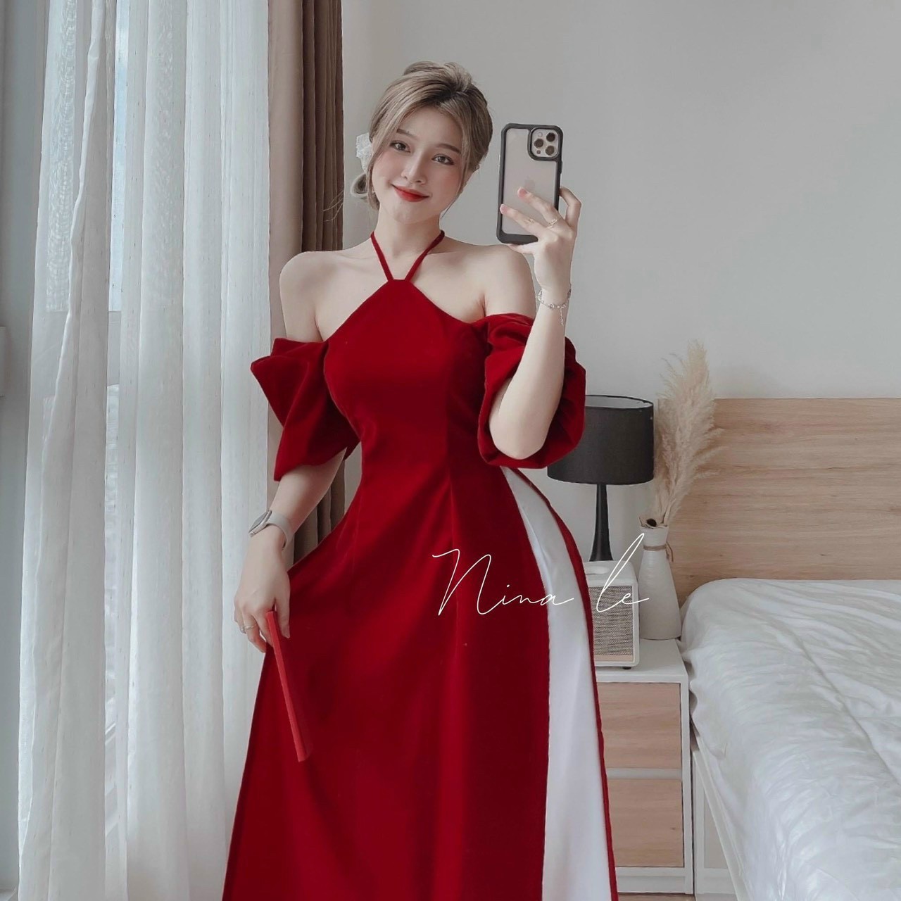 Sét Áo Dài Cổ Yếm Cách Tân + Quần (Vải Nhung Loại 1)