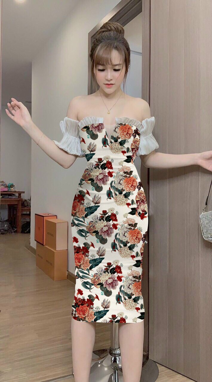 [HCM]Đầm body tay gân có tơ ( có mút ngực )