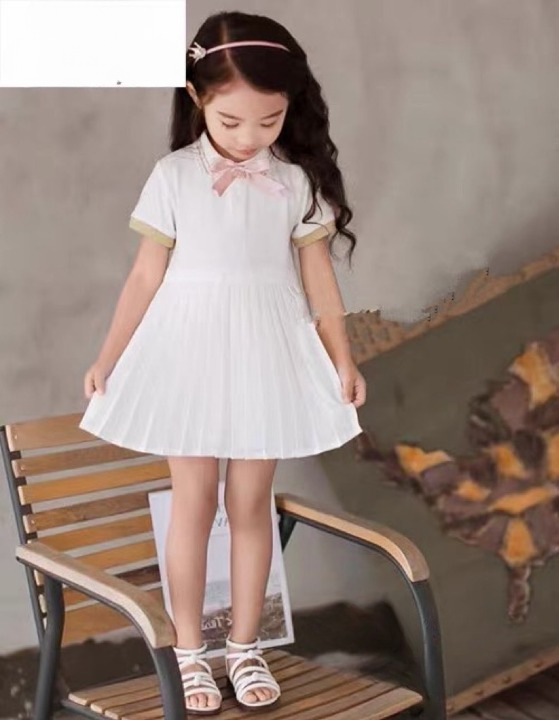 Váy bé gái xếp li 2 lớp nơ