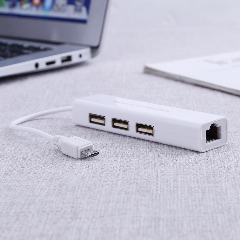 Bộ chuyển đổi Micro USB sang mạng LAN Ethernet với Bộ chuyển đổi 3 cổng USB 2.0 HUB