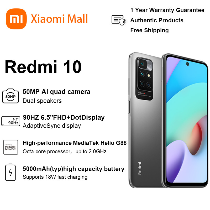 【New Arrival】Global Version Xiaomi Redmi 10 6GB RAM 128GB ROM / 4GB RAM 64GB ROM Smartphone Helio G88 Processor  50MP AI Quad Camera 90Hz FHD+ Display 5000 mAh Battery Redmi10 Xiaomi Mall