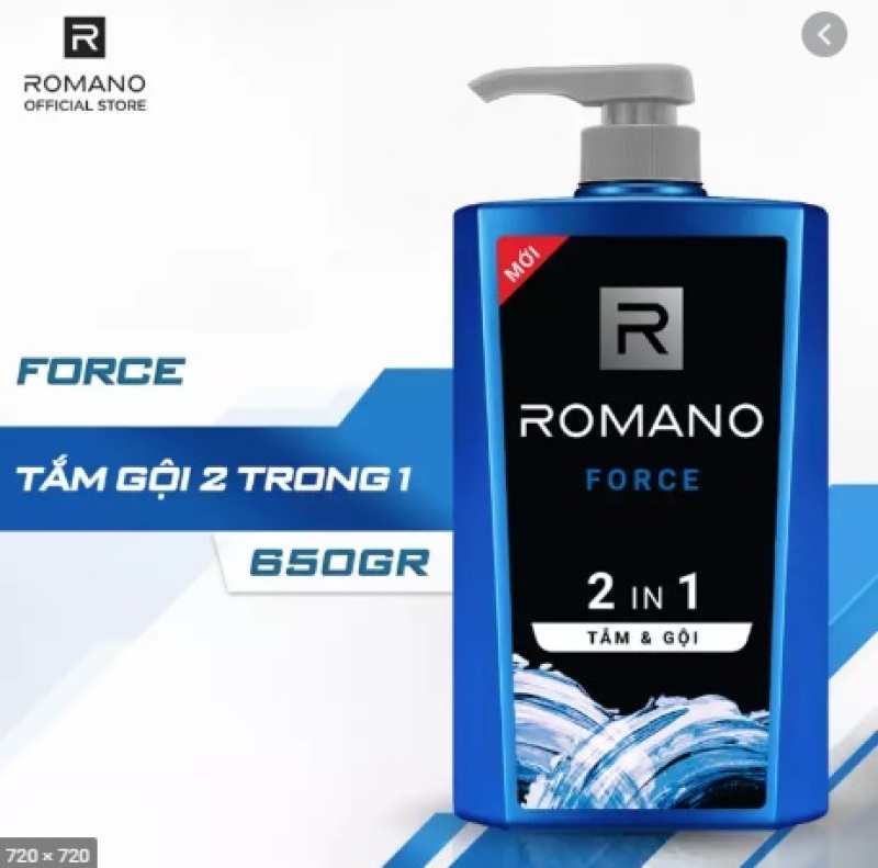Tắm gội 2 trong 1 Romano Force hương nước hoa 650g nhập khẩu