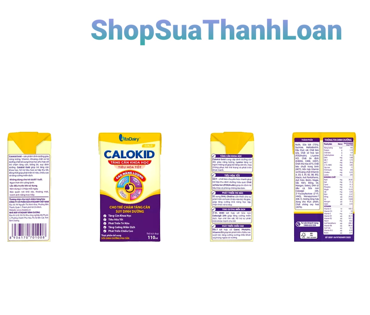 COMBO 2 Thùng 96 Hộp Sữa Bột Pha Sẵn Vitadairy CALOKID GOLD 110ml.