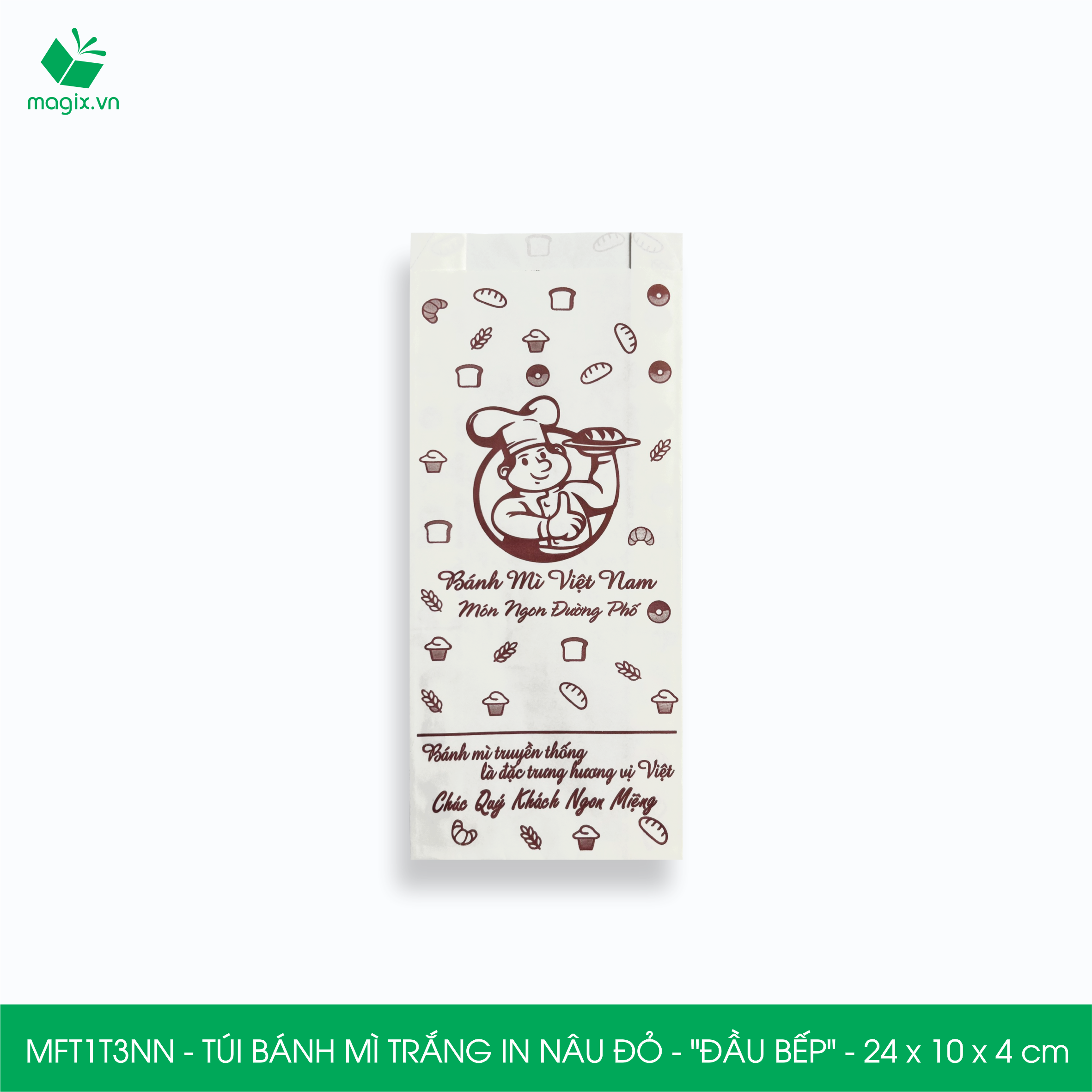 Mft1t3nn - 24x10x4 cm - 500 túi bánh mì trắng, in sẵn họa tiết đầu bếp - bao bánh mì túi giấy thực phẩm an toàn