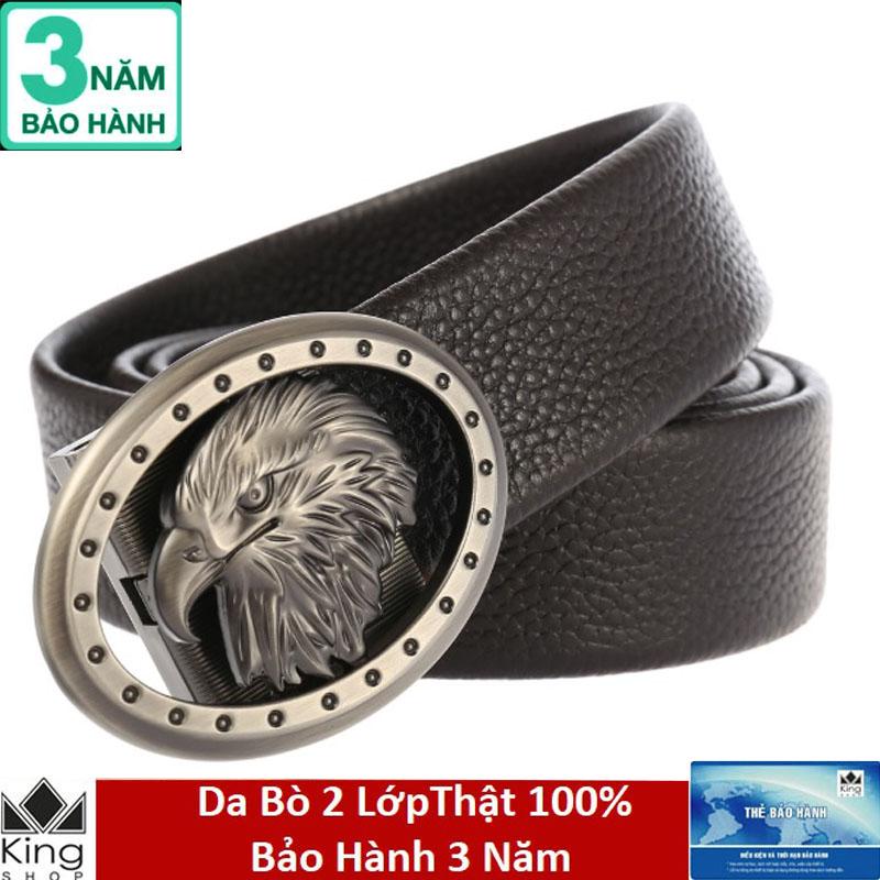 Thắt lưng dây nịt nam da bò 100% 2 lớp khóa tự động mặt đại bàng - đồ da kingshop