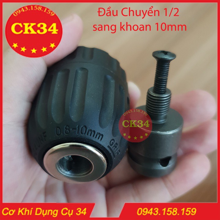 Đầu chuyển bulong 1/2 sang đầu kẹp mũi khoan 10mm tự động