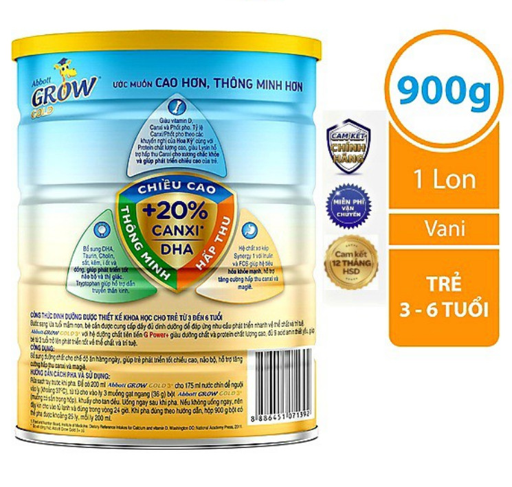 Sữa Bột Abbott Grow Gold 3+ 900g [Cho Bé Từ 3 - 6 Tuổi]