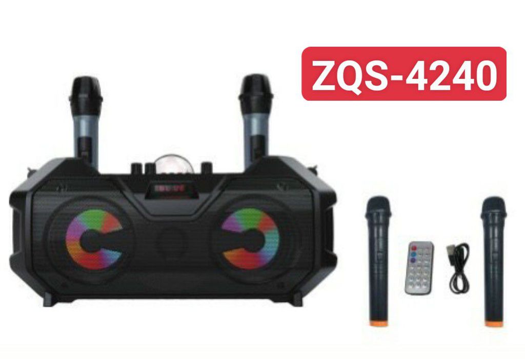 Loa bluetooth karaoke zqs-4240 có led - kèm 2 micro không dây siêu hay