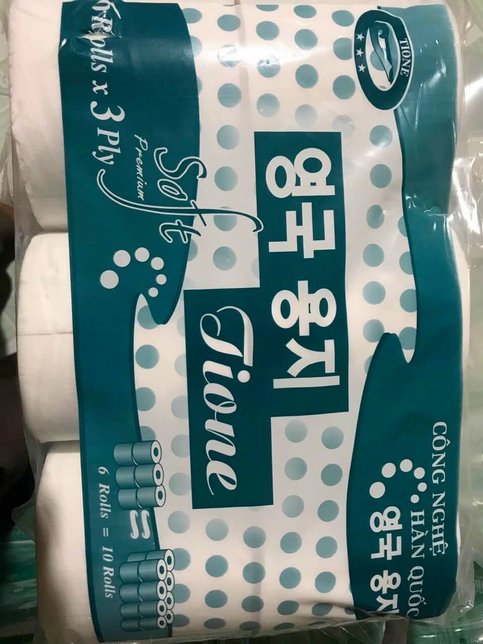 Giấy cuộn cao cấp Tione 910g (1 lốc 6 cuộn)