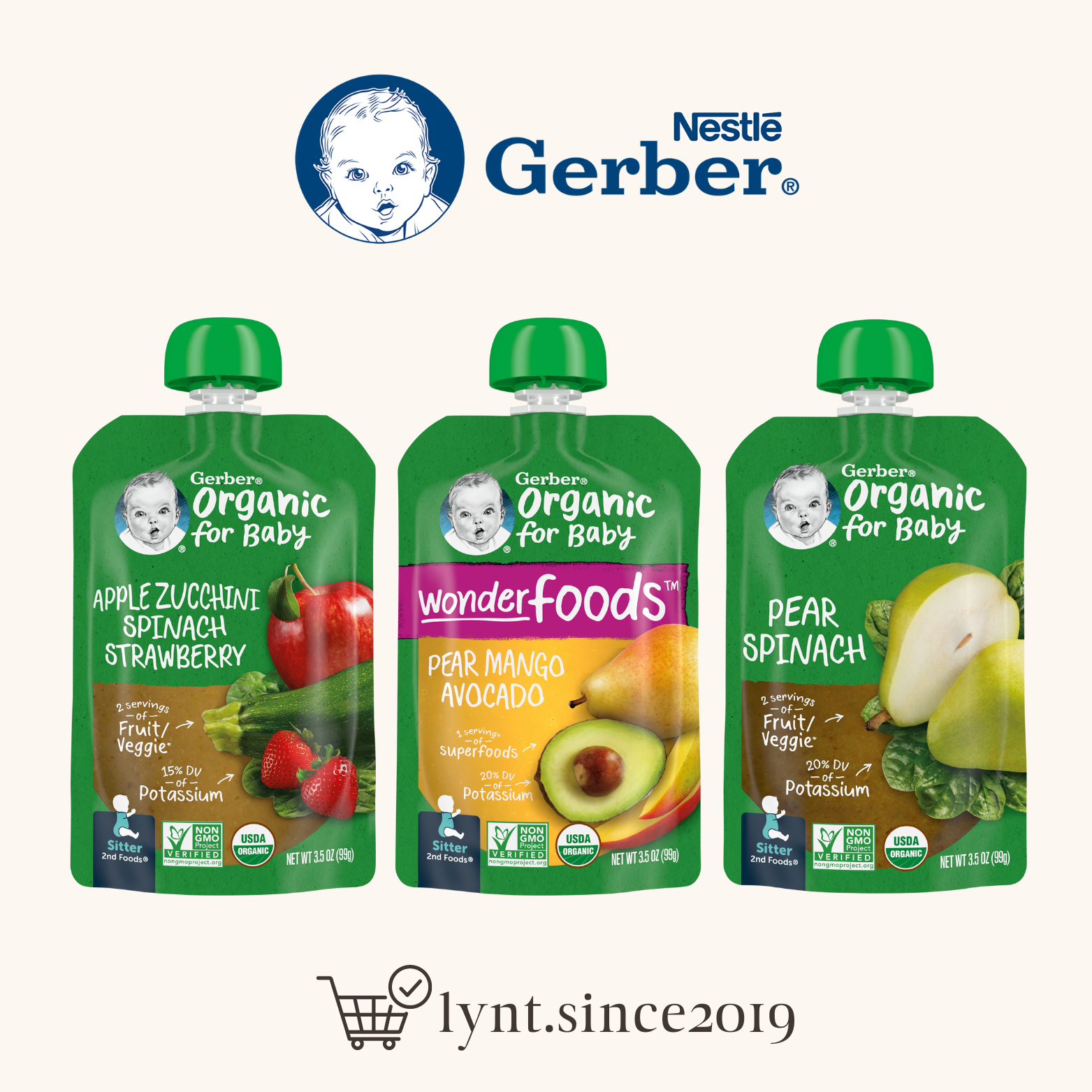 Hàng Mỹ, đi air Trái cây nghiền Gerber Organic for Baby, cho bé từ 6 tháng