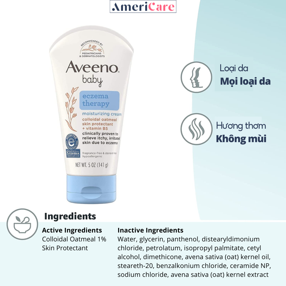 Bộ Hỗ Trợ Chàm Sữa Aveeno Eczema cho bé (Kem chàm sữa, bột tắm chàm sữa, kem dưỡng da cho bé) - Bill Mỹ