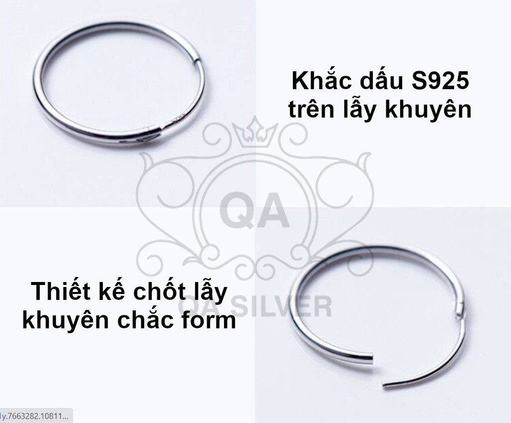 Khuyên tai bạc 925 tròn bông tai nam nữ khoen vòng trơn có chốt lẫy S925 BASIC QA SILVER Earrings EA170401