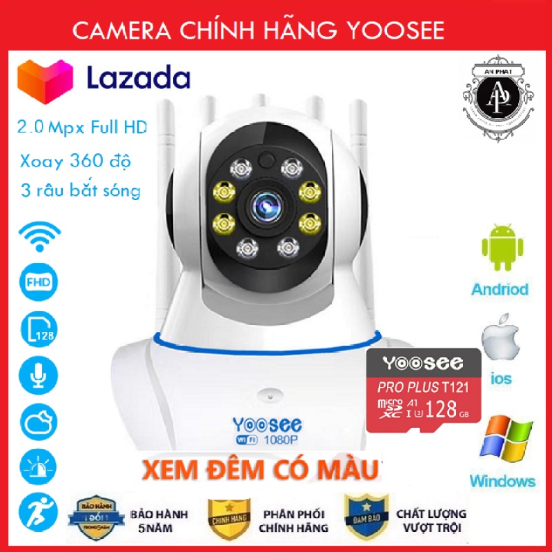 ( Tùy Chọn Thẻ Nhớ - BH 60 Tháng ) Camera Wifi Camera Yoosee 5 Râu 8 Led 3.0Mpx Full HD Mẫu Mới 2021 - Bản Nâng Cấp Xuất Sắc Nhất Xem Đêm Có Màu