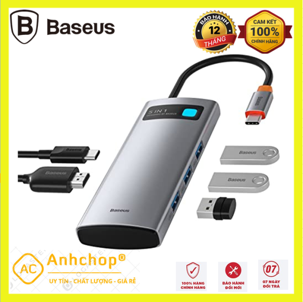Bảng giá Bộ USB Hub type C Baseus Gleam 5 in 1 mở rộng USB 3.0, HDMI 4K cho laptop, và điện thoại Phong Vũ