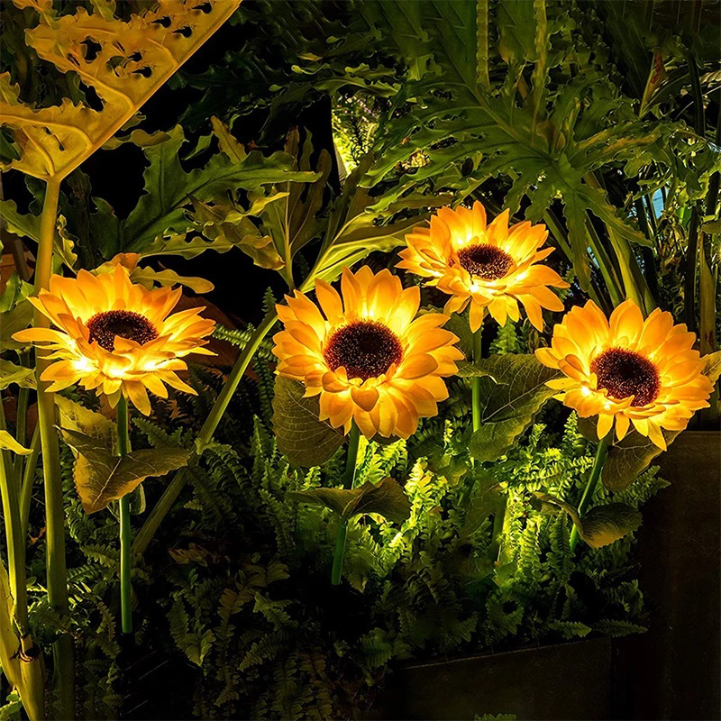 Vimite 2PCS LED Solar Sunflower Light Outdoor Waterproof Automatic Sensor Lawn Garden Light for House Yard Fence Pathway Terrace Christmas Landscape Decoration