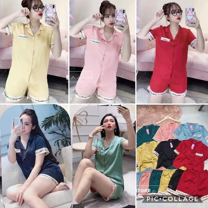 [Bộ Ngủ Lụa Đùi Viền Chữ]-Thiết Kế Sang Trong-Size M,L.