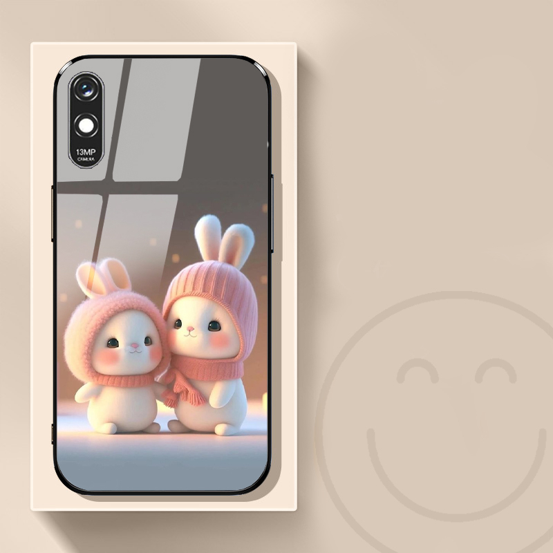 Ốp lưng xiaomi redmi 9a mặt kính in hình gấu dễ thương