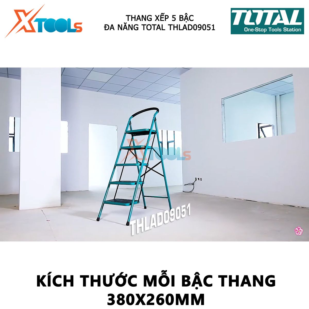 Thang xếp 5 bậc đa năng TOTAL THLAD09051 | thang xếp năm bậc thang kích thước khi mở thang 1030x490x1515mm XTOOLs